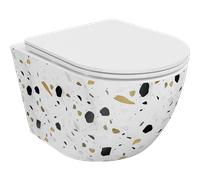 Mexen Lena cuvette WC sans bride avec abattant slim à descente progressive, duroplast, pierre blanche terrazzo - 30224096 35115 5905315067067