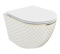 Mexen Lena cuvette WC sans rebord avec abattant à descente amortie slim, duroplast, blanc/or motif grille - 30224009 16080 5907709154506