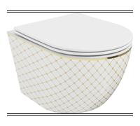 Mexen Lena cuvette WC sans rebord avec abattant à descente amortie slim, duroplast, blanc/or motif grille - 30224009 16080 5907709154506