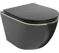 Mexen Lena cuvette WC sans rebord avec abattant à descente lente, slim, duroplast, noir mat/ligne dorée - 30224075