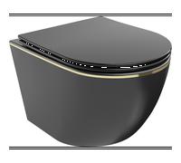 Mexen Lena cuvette WC sans rebord avec abattant à descente lente slim, duroplast, noir mat/ligné or - 30224075 16086 5907709154544
