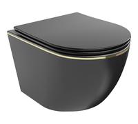 Mexen Lena cuvette WC sans rebord avec abattant à descente lente slim, duroplast, noir mat/ligné or - 30224075 16086 5907709154544