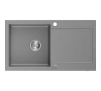 Mexen Leo évier de cuisine en granit 1 bac avec égouttoir 900 x 500 mm, gris, siphon chromé - 6501901010-71 3536 5907709193703