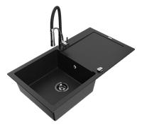 Mexen Leo évier de cuisine en granit 1 bac avec égouttoir et robinet de cuisine Aster, noir - 6501-77-73450-07-B 18575 5905315042897