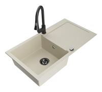 Mexen Leo Évier de cuisine en granit 1 bac avec égouttoir et robinet Elia, beige - 6501-69-670101-70 19461 5905315027207