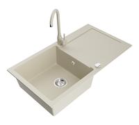 Mexen Leo Évier de cuisine en granit 1 bac avec égouttoir et robinet Telma, beige - 6501-69-670200-69 6135 5907709188983