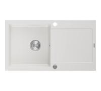 Mexen Leo évier en granit 1 bac avec égouttoir 900 x 500 mm, blanc, siphon chromé - 6501901010-20 3529 5907709193673