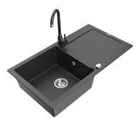 Mexen Leo Évier en granit 1 bac avec égouttoir et mitigeur de cuisine Telma, noir moucheté - 6501-76-670200-76 6143 5907709189065