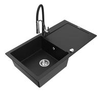 Mexen Leo Évier en granit 1 bac avec égouttoir et robinet de cuisine Aster, noir - 6501-77-73450-07 18572 5905315042880