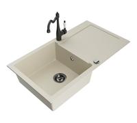 Mexen Leo évier en granit 1 bac avec égouttoir et robinet de cuisine Carla, beige - 6501-69-670700-70 16447 5905315037459