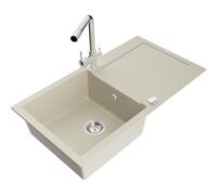 Mexen Leo évier en granit 1 bac avec égouttoir et robinet de cuisine Duero, beige - 6501-69-671600-00 16565 5905315022059