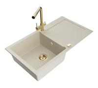 Mexen Leo évier en granit 1 cuve avec égouttoir et robinet de cuisine Duero, beige- 6501-69-671600-50 16576 5905315022073
