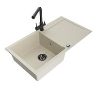 Mexen Leo évier en granit 1 bac avec égouttoir et robinet de cuisine Duero, beige - 6501-69-671600-70 16578 5905315022080