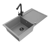 Mexen Leo évier en granit 1 bac avec égouttoir et robinet de cuisine Duero, gris - 6501-71-671600-70-B 16596 5905315022110