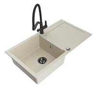 Mexen Leo évier en granit 1-bac avec égouttoir et robinet de cuisine Duo, beige - 6501-69-671701-70-B 20199 5905315049346