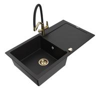 Mexen Leo évier en granit 1 bac avec égouttoir et robinet de cuisine Duo, noir - 6501-77-671701-57-G 20228 5905315049629