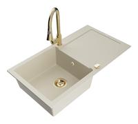 Mexen Leo évier en granit 1 bac avec égouttoir et robinet de cuisine Elia, beige - 6501-69-670101-50 19460 5905315027191