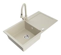 Mexen Leo Évier en granit 1 bac avec égouttoir et robinet de cuisine Elia, beige - 6501-69-670101-69 19459 5905315027184