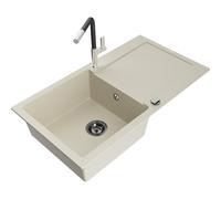 Mexen Leo évier en granit 1 bac avec égouttoir et robinet de cuisine Flora, beige - 6501-69-670401-07-B 19586 5905315056054