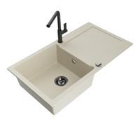 Mexen Leo évier en granit 1 bac avec égouttoir et robinet de cuisine Flora, beige - 6501-69-670401-70-B 19737 5905315056092