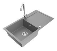 Mexen Leo évier en granit 1 bac avec égouttoir et robinet de cuisine Telma, gris - 6501-71-670200-00 6136 5907709188990