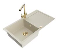 Mexen Leo évier en granit 1 cuve avec égouttoir et robinet de cuisine Duero, beige- 6501-69-671600-50 16576 5905315022073