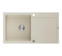 Mexen Leo évier en granit à 1 bac avec égouttoir 900 x 500 mm, beige, siphon chromé - 6501901010-69 3535 5907709193697