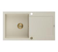 Mexen Leo évier en granit à 1 bac avec égouttoir 900 x 500 mm, beige, siphon doré - 6501901010-69-G 16124 5905315011350