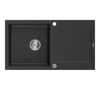 Mexen Leo évier en granit 1 bac avec égouttoir 900 x 500 mm, noir/métallisé argent, siphon chromé - 6501901010-73 3538 5907709193710