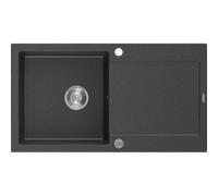Mexen Leo évier en granit à 1 bac avec égouttoir 900 x 500 mm, noir moucheté, siphon chromé - 6501901010-76 3541 5907709193734