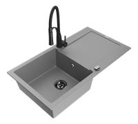 Mexen Leo évier en granit à 1 bac avec égouttoir et robinet de cuisine Aster, gris - 6501-71-73450-70-B 18511 5905315042682