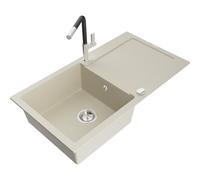 Mexen Leo évier en granit à 1 bol avec égouttoir et robinet de cuisine Flora, beige - 6501-69-670401-07 19585 5905315056047