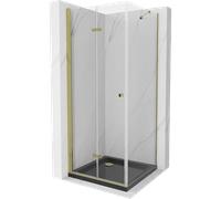 Mexen Lima cabine de douche pliante 90 x 90 cm, transparent, doré + receveur Flat, noir - 856-090-090-50-00-4070G 13433 5907709166639