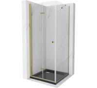 Mexen Lima cabine de douche pliante 90 x 90 cm, transparent, doré + receveur Flat, noir - 856-090-090-50-00-4070G 13433 5907709166639