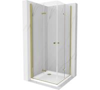 Mexen Lima Duo cabine de douche pliante 80 x 80 cm, transparente, dorée + receveur Flat - 856-080-080-50-02-4010G 13315 5907709165205