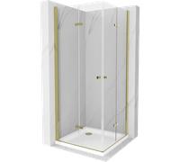 Mexen Lima Duo cabine de douche pliante 80 x 80 cm, transparente, dorée + receveur Flat - 856-080-080-50-02-4010G 13315 5907709165205