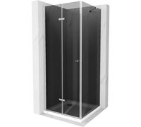 Mexen Lima Paroi de douche pliante 100 x 100 cm, Noir graphite, Chrome + Receveur de douche plat, Blanc - 856-100-100-01-40-40