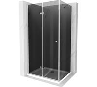 Mexen Lima Paroi de douche pliante 70 x 90 cm, Noir graphite, Chrome + Receveur de douche plat, Blanc - 856-070-090-01-40-4010
