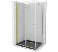 Mexen Lima Paroi de douche pliante 80 x 100 cm, Transparent, Or + Receveur de douche plat, Noir - 856-080-100-50-00-4070G