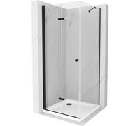 Mexen Lima Paroi de douche pliante 80 x 80 cm, Transparent, Noir + Receveur de douche plat, Blanc - 856-080-080-70-00-4010B