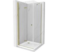 Mexen Lima Paroi de douche pliante 80 x 80 cm, Transparent, Or + Receveur de douche plat - 856-080-080-50-00-4010