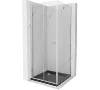 Mexen Lima Paroi de douche pliante 80 x 80 cm, transparente, chromée + receveur de douche plat, noir - 856-080-080-01-00-4070