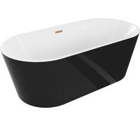 Mexen Luna baignoire autoportante 180 x 80 cm, blanc/noir, trop-plein cuivre brossé - 52031808075-65