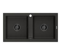 Mexen Mario évier de cuisine en granit 2 bacs 820 x 436 mm, noir/doré métallisé, siphon noir - 6504822000-75-B 16300 5905315012784