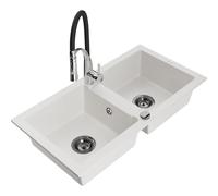 Mexen Mario évier de cuisine en granit 2 bacs avec robinet de cuisine Aster, blanc - 6504-20-73450-07-B 18952 5905315043795
