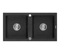 Mexen Mario évier en granit 2 bacs 820 x 436 mm, noir/argent métallique, siphon chromé - 6504822000-73 3568 5907709193956