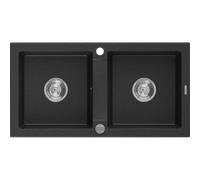 Mexen Mario évier en granit 2 bacs 820 x 436 mm, noir/argent métallique, siphon chromé - 6504822000-73 3568 5907709193956