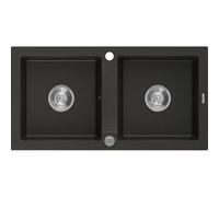Mexen Mario évier en granit à 2 cuves 820 x 436 mm, noir/métallique doré, siphon chromé - 6504822000-75 3569 5907709193963
