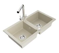 Mexen Mario évier en granit 2 bacs avec mitigeur cuisine Duero, beige - 6504-69-671600-00 17116 5905315023018