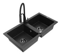 Mexen Mario évier en granit 2 bacs avec robinet de cuisine Aster, noir/argent métallique - 6504-73-73450-70-B 18970 5905315044006